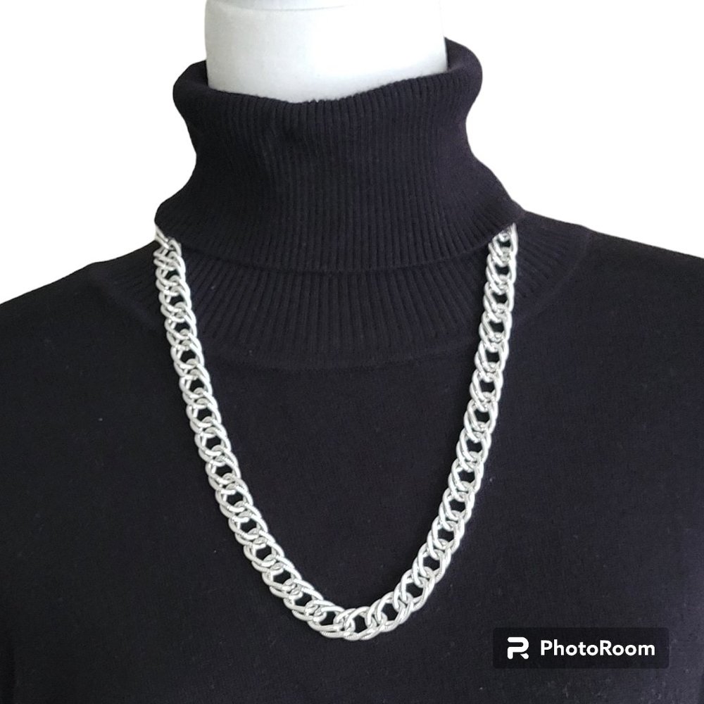Chunky Silver-tone Link Chain Necklace with Extender Chain Adjustable 23” New